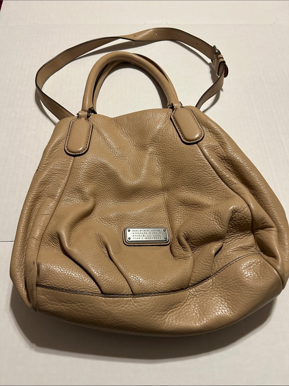 Marc Jacobs Electro Q Fran Shoulder Bag Tote Crossbody Cement Pebble Leather
